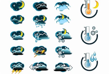 simsearch:400-04088772,k - Weather Forecast vector icone set (night) and Thermometers Stock Photo - Budget Royalty-Free & Subscription, Code: 400-04058958