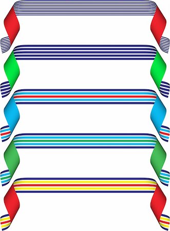 simsearch:400-04555303,k - Set of five curled (striped) ribbons in blue; yellow; white; red; green Stock Photo - Budget Royalty-Free & Subscription, Code: 400-04059513