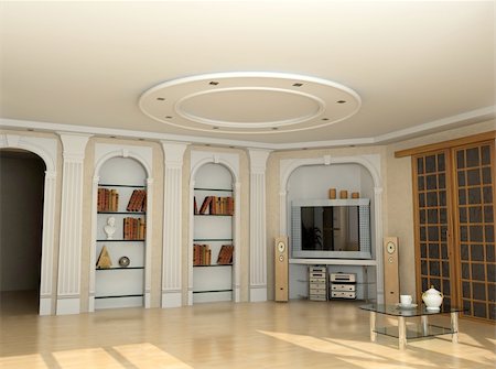 modern interior design in classic style (privat apartment 3d rendering) Foto de stock - Super Valor sin royalties y Suscripción, Código: 400-04059732