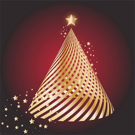 simsearch:400-04460641,k - Vector - Gold christmas tree with star circling Foto de stock - Super Valor sin royalties y Suscripción, Código: 400-04050035