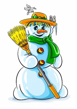 simsearch:400-07245107,k - vector illustration of winter snowman with broom Photographie de stock - Aubaine LD & Abonnement, Code: 400-04050066