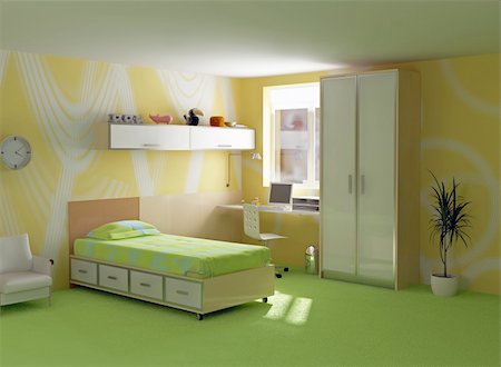childroom interior modern design (3D image) Foto de stock - Super Valor sin royalties y Suscripción, Código: 400-04050074