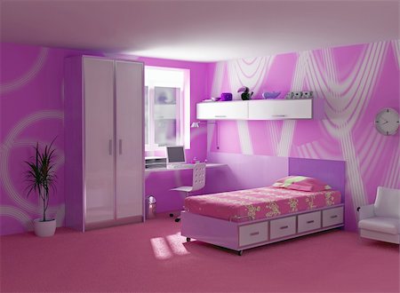 childroom interior modern design (3D image) Foto de stock - Super Valor sin royalties y Suscripción, Código: 400-04050075