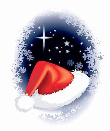 simsearch:400-04657079,k - Santa Claus cap on a winter background. Fotografie stock - Microstock e Abbonamento, Codice: 400-04050421