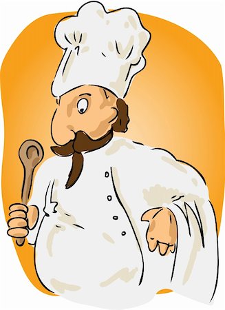 fat men in uniform - Cartoon illustration of a cook in uniform with spatula Stock Photo - Budget Royalty-Free & Subscription, Code: 400-04050474