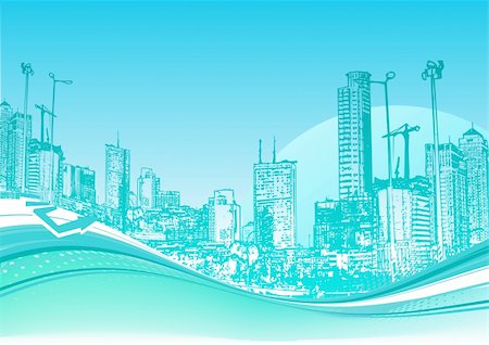 Vector illustration of Big City. Blue urban background with abstract composition of dots and curved lines. Stock Photo - Budget Royalty-Free & Subscription, Code: 400-04050990