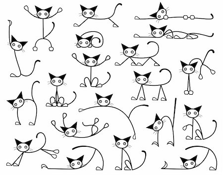 simsearch:400-04843795,k - Collection of editable vector cat sketches in various positions Stockbilder - Microstock & Abonnement, Bildnummer: 400-04051030