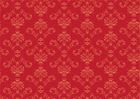 simsearch:400-05677711,k - Vector illustration of red elegant Victorian retro motif wallpaper Pattern Foto de stock - Royalty-Free Super Valor e Assinatura, Número: 400-04051088