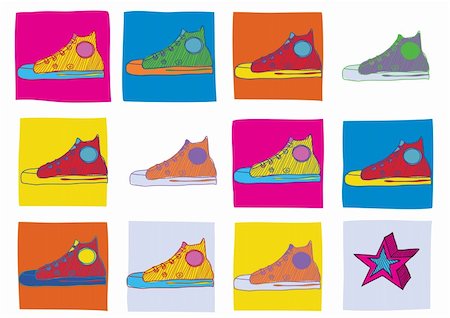 simsearch:400-04872117,k - Pattern made of cool hand-drawn sport shoes in different colors. Vector illustration Foto de stock - Royalty-Free Super Valor e Assinatura, Número: 400-04051186