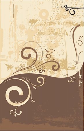 fall floral backgrounds - Vector illustration of floral  swirly  ornament    on urban grunge background Stock Photo - Budget Royalty-Free & Subscription, Code: 400-04051203