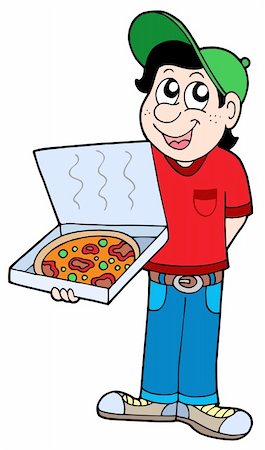 people carrying lunch - Pizza delivery boy - vector illustration. Stock Photo - Budget Royalty-Free & Subscription, Code: 400-04051269