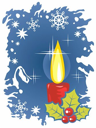 simsearch:400-04239996,k - Stylized christmas candle and holly berry on a  blue background. Photographie de stock - Aubaine LD & Abonnement, Code: 400-04051352