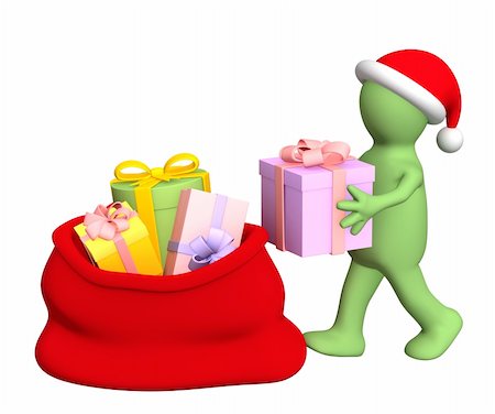 simsearch:400-07332398,k - Puppet, stacking christmas gifts in a bag Photographie de stock - Aubaine LD & Abonnement, Code: 400-04051487