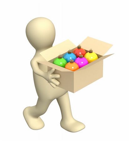 simsearch:400-06553976,k - Puppet, carrying a box with christmas balls Foto de stock - Royalty-Free Super Valor e Assinatura, Número: 400-04051482