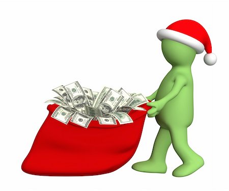 simsearch:400-04022989,k - Puppet with the christmas bag full of dollars Stockbilder - Microstock & Abonnement, Bildnummer: 400-04051797