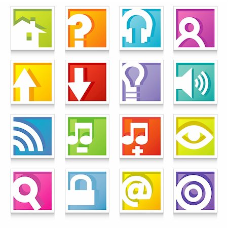Square Web Icon Series: Simple, colorful icons with shadow. 16 useful website icons with a clean and colorful style. Look for my additional sets in this series. Easy to change colors! Stock Photo - Budget Royalty-Free & Subscription, Code: 400-04051830