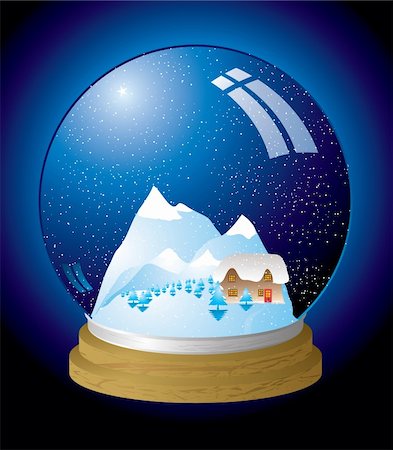 snowflakes on window - Christmas themed snow globe with a chocolate box cottage Foto de stock - Super Valor sin royalties y Suscripción, Código: 400-04052012