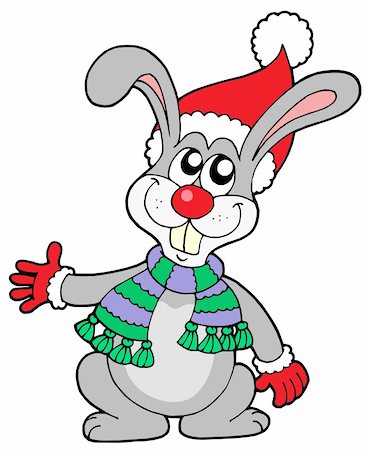 Cute rabbit in Christmas hat - vector illustration. Photographie de stock - Aubaine LD & Abonnement, Code: 400-04052105