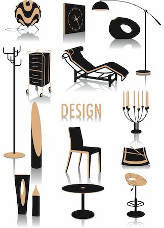 Two-tone vector silhouettes of design objects, part of a collection of fashion and lifestyle objects Photographie de stock - Aubaine LD & Abonnement, Code: 400-04052288