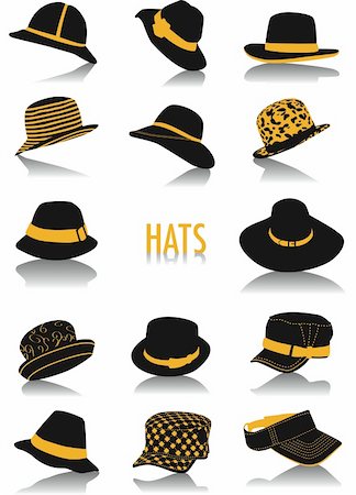 Two-tone vector silhouettes of hats, part of a collection of fashion and lifestyle objects Fotografie stock - Microstock e Abbonamento, Codice: 400-04052297