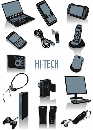 Two-tone vector silhouettes of technological objects, part of a collection of fashion and lifestyle objects Fotografie stock - Microstock e Abbonamento, Codice: 400-04052298