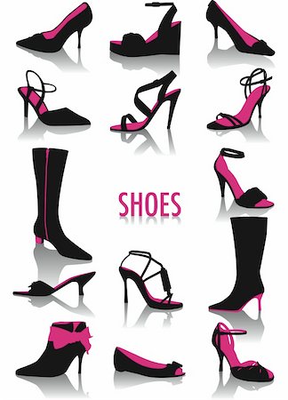 Two-tone vector silhouettes of woman shoes, part of a collection of fashion and lifestyle objects Fotografie stock - Microstock e Abbonamento, Codice: 400-04052299