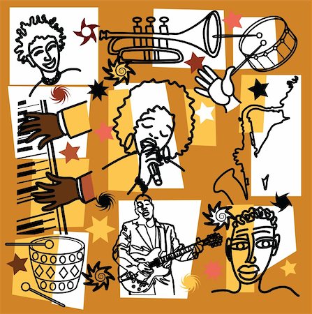 piano playing and singer - vectorial poster collage composition for jazz illustration theme Foto de stock - Super Valor sin royalties y Suscripción, Código: 400-04052388