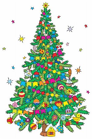 people decorate christmas tree - Vector clip-art / illustration for your design Stock Photo - Budget Royalty-Free & Subscription, Code: 400-04052632