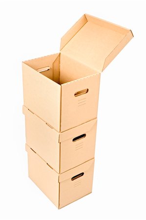 simsearch:400-04932450,k - one open cardboard box on two others isolated on white Stock Photo - Budget Royalty-Free & Subscription, Code: 400-04053052