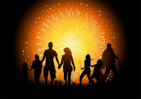 fireworks children - A crowd of people at a firework display. Vector Illustration Stock Photo - Budget Royalty-Free & Subscription, Code: 400-04053068