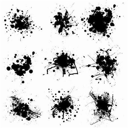 simsearch:400-04114212,k - Collection of nine small ink splats in black Foto de stock - Super Valor sin royalties y Suscripción, Código: 400-04053150