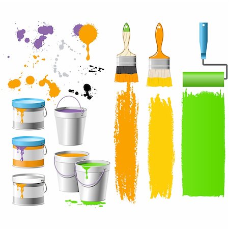 painting supplies - Renewal things - brushes, buckets and paint Stock Photo - Budget Royalty-Free & Subscription, Code: 400-04053440