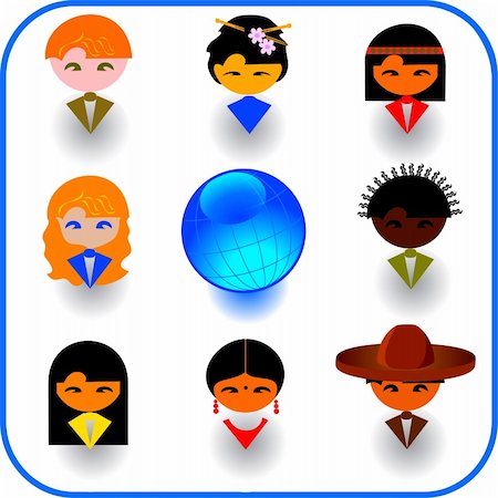 Vector illustrations of imaginary multi-ethnic people icon Stock Photo - Budget Royalty-Free & Subscription, Code: 400-04053524