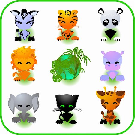 simsearch:400-06171699,k - Cute Safari Animal Set Vector Illustration Stock Photo - Budget Royalty-Free & Subscription, Code: 400-04053564