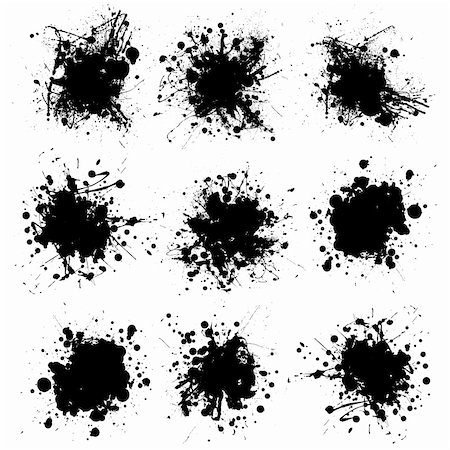 simsearch:400-04362649,k - Nine ink splat designs in black and white Stock Photo - Budget Royalty-Free & Subscription, Code: 400-04053709