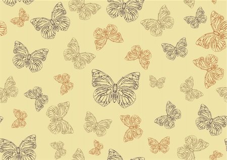 simsearch:400-08616887,k - Vector illustration of many funky hand-drawn butterflies of different size  flying around  . Seamless Pattern. Foto de stock - Super Valor sin royalties y Suscripción, Código: 400-04053995