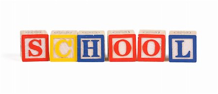simsearch:400-04660584,k - Alphabet blocks lined up to spell School - isolated on white Foto de stock - Royalty-Free Super Valor e Assinatura, Número: 400-04064309