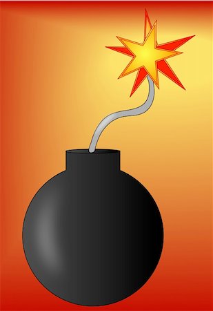 dynamite spark - bomb with lit fuse on red gradient background Stock Photo - Budget Royalty-Free & Subscription, Code: 400-04064407