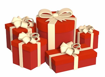 simsearch:400-06080917,k - Five boxes with gifts, fastened by tapes. Object over white Stock Photo - Budget Royalty-Free & Subscription, Code: 400-04064442