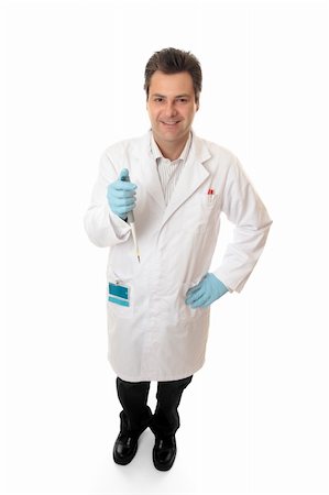 scientist white coat full body - Scientist laboratory worker standing and holding a manual fixed volume  pipette. Stock Photo - Budget Royalty-Free & Subscription, Code: 400-04064578