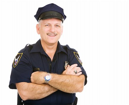 simsearch:400-04559275,k - Handsome mature police officer smiling in his uniform.  Isolated on white. Foto de stock - Super Valor sin royalties y Suscripción, Código: 400-04064704