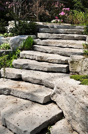 retaining wall - Natural stone landscaping in front of a house Stock Photo - Budget Royalty-Free & Subscription, Code: 400-04064745