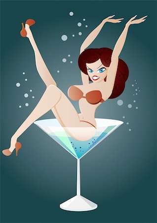 shock77 (artist) - girl taking bath in cocktail Stockbilder - Microstock & Abonnement, Bildnummer: 400-04065006