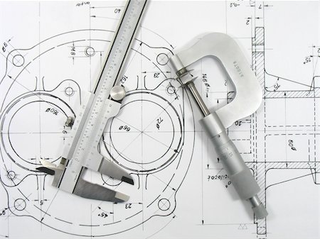 diagrammatic drawing in architecture - Engineering tools on technical drawing Stock Photo - Budget Royalty-Free & Subscription, Code: 400-04065416