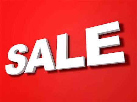 reduced sign in a shop - 3d rendered illustration of the word sale on a red background Stock Photo - Budget Royalty-Free & Subscription, Code: 400-04065640