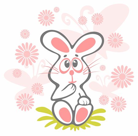 rabbit butterfly picture - Cheerful rabbit and flowers isolated on a white background. Stock Photo - Budget Royalty-Free & Subscription, Code: 400-04065678