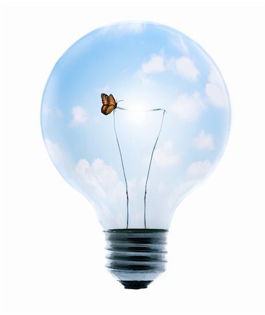 simsearch:400-04303624,k - Clean energy, a light bulb with a bright sky and butterfly. Stockbilder - Microstock & Abonnement, Bildnummer: 400-04066296