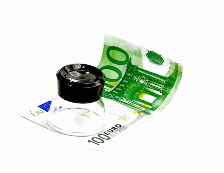 simsearch:400-05356756,k - one undred euro bill and lupe on white background Stock Photo - Budget Royalty-Free & Subscription, Code: 400-04066316