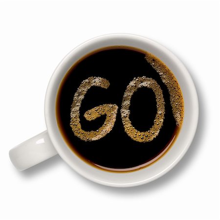 simsearch:400-05117073,k - Top view of an isolated cup of coffee with a coffee bubble "GO" sign inside. Foto de stock - Royalty-Free Super Valor e Assinatura, Número: 400-04066476