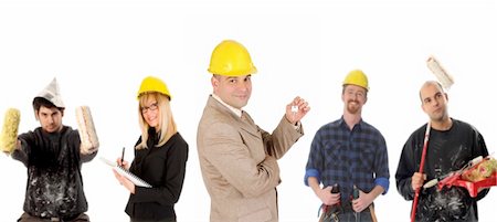 smiling industrial workers group photo - Leadership and team of workers on white background Stock Photo - Budget Royalty-Free & Subscription, Code: 400-04066628